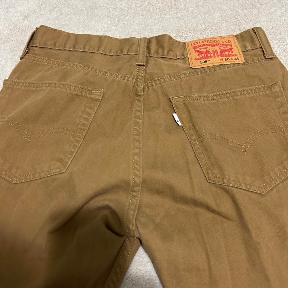 Levi 505 Regular Fit Pants Mens 30x30 Brown Straight Leg Canvas White tab